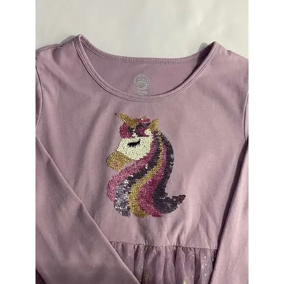 Wonder Nation Girl's Dress Sequin Unicorn Size Large (10-12) PLUS Color Purple - Picture 2 of 4